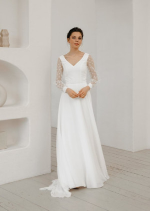 Ivory Chiffon Polka Dot Tulle Modern Wedding Dress